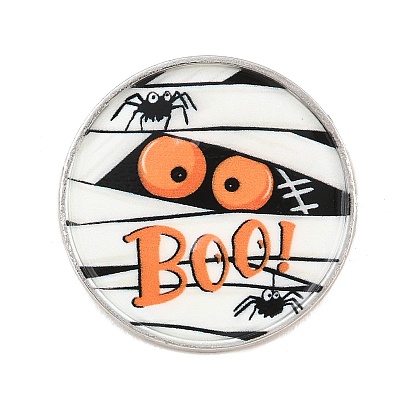 Halloween Printed Alloy Lapel Pin Backs for Backpack Clothes, Flat Round with Mummy, Platinum