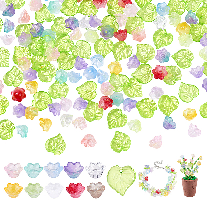 200 шт. 2 стили прозрачные стеклянные бусины, окрашенные распылением, цветок