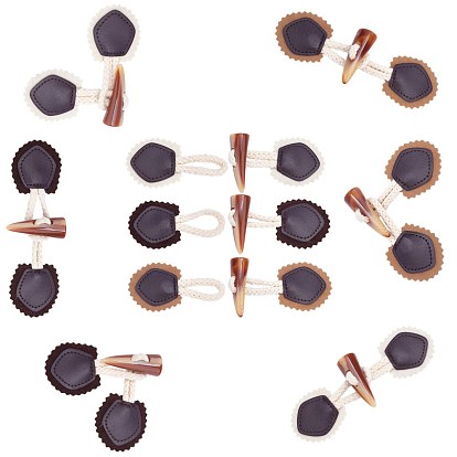 Resin Button, PU Leather Thread Horn Toggle Button, Sewing Accessories, 1-Hole, Dyed, Triangle