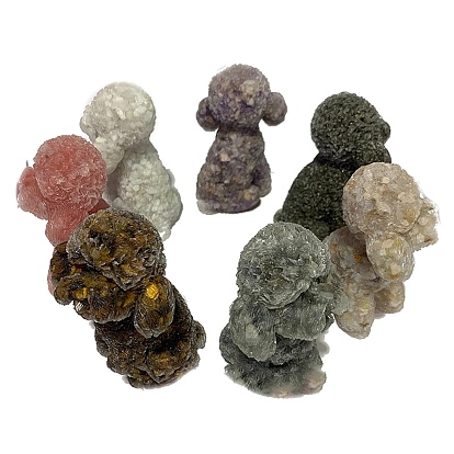 Resin Dog Display Decoration, with Gemstone Chips inside Statues for Home Office Decorations