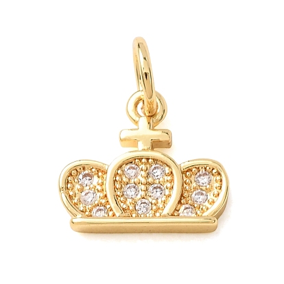 Brass Micro Pave Clear Cubic Zirconia Charms, Crown Charms