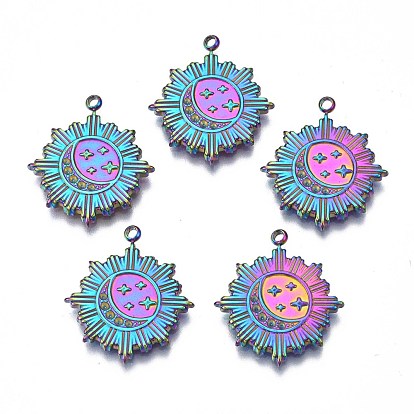 Rainbow Color 304 Stainless Steel Pendant Rhinestone Settings, Cadmium Free & Nickel Free & Lead Free, Star