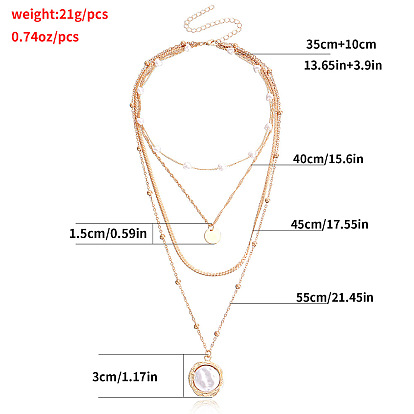 Layered Heart Pearl Geometric Disc Necklace for Women