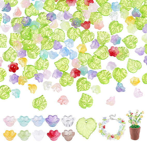 200 шт. 2 стили прозрачные стеклянные бусины, окрашенные распылением, цветок