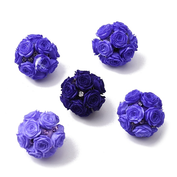 Непрозрачные акриловые бусины, стразы и смоляные бусины, круглый с цветком розы