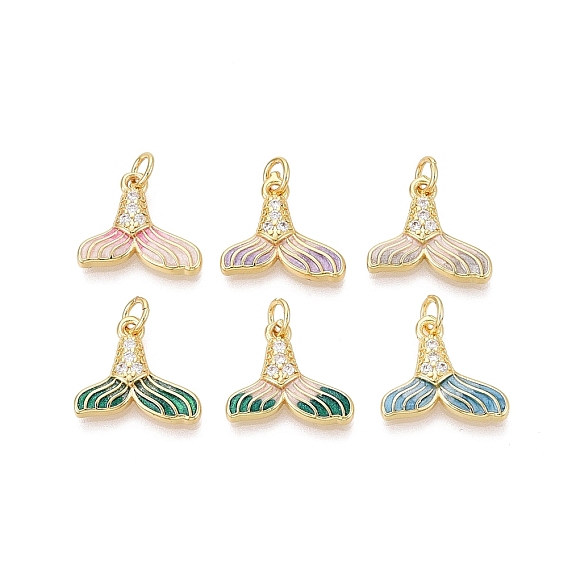 Латунные микропаве прозрачные подвески с фианитом, прелести рыбий хвост, с эмалью, золотые