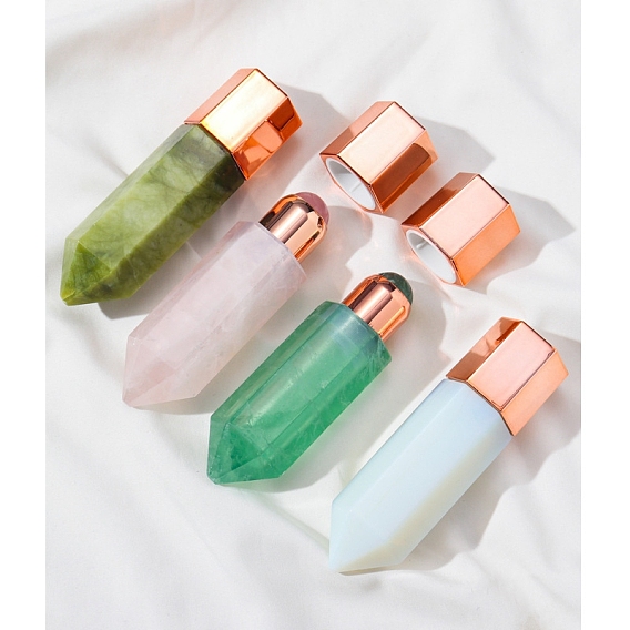 Hexagonal Prism Gemstone Roller Ball Bottles, Essential Oil Bottles