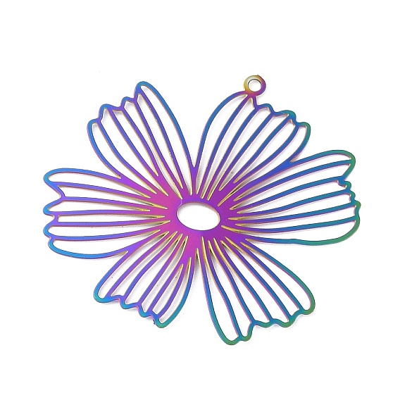 201 подвески из травленого металла из нержавеющей стали, цветочный шарм