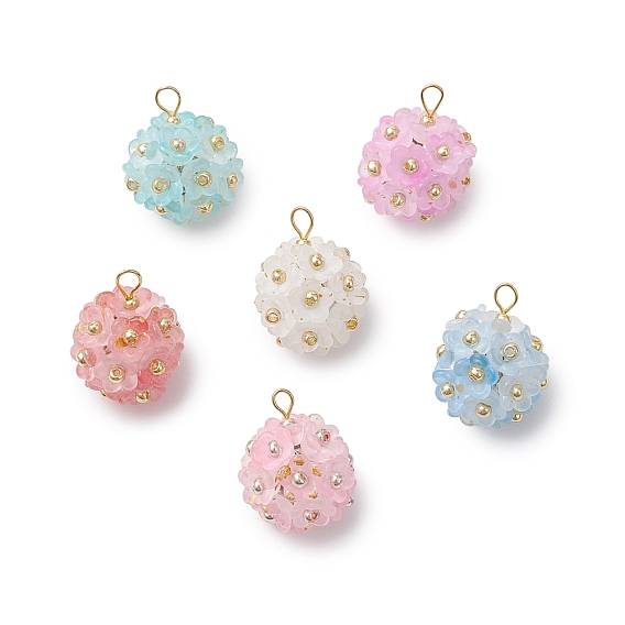 Матовые прозрачные акриловые подвески, со стеклянными бисеринами, круглые