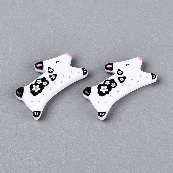 Печатные непрозрачные бусины из смолы, кролик с цветочным узором