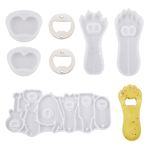 4 наборы для самостоятельного изготовления открывалки для бутылок, включая формы для открывания бутылок и плоскую круглую открывалку из нержавеющей стали