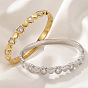 304 Stainless Steel Pave Clear Cubic Zirconia Hinged Cuff Bangles for Women, Heart