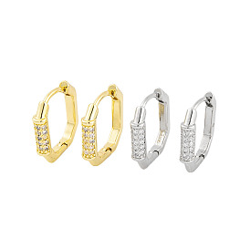 Rack Plating Brass Micro Pave Clear Cubic Zirconia Hoop Earrings for Women, Cadmium Free & Lead Free, Long-Lasting Plated