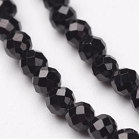 Natural Black Spinel Bead Strands, Faceted, Round