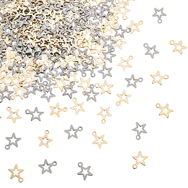 PandaHall Elite 200Pcs 2 Colors 201 Stainless Steel Charms, Laser Cut, Hollow, Star