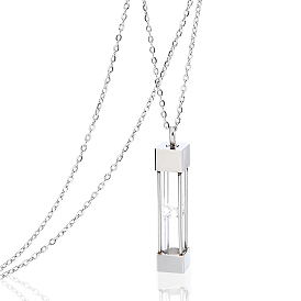 304 Halsketten mit Anhänger in Sanduhrform aus Edelstahl und Glas, Urnenform zur Aufbewahrung von Asche, für Damen und Herren, Rechteck