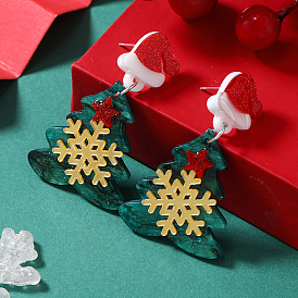 Mini Christmas Tree with Snowflake Acrylic Stud Earrings