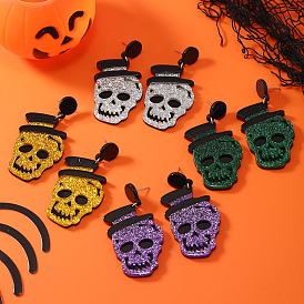 Halloween Skull Stud Earrings, Acrylic Dangle Fashion Statement Jewelry Accessories