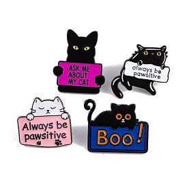 Cat Shape Enamel Pins, Black Alloy Brooches for Backpack Clothes