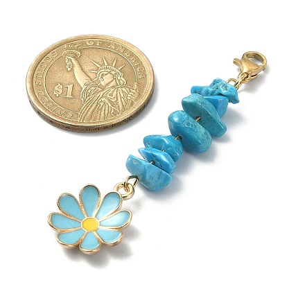 Alloy Enamel Flower Pendant Decorations, Natural & Synthetic Gemstone Chips and 304 Stainless Steel Lobster Claw Clasps Charm