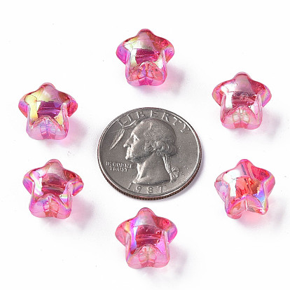 1-Hole Transparent Acrylic Buttons, AB Color Plated, Star