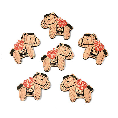 Печатные деревянные подвески, лошади прелести