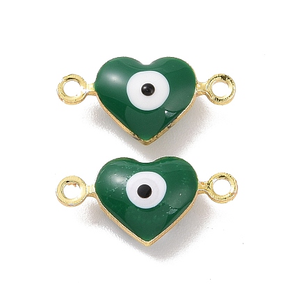 Brass Enamel Connector Charms, Real 18K Gold Plated, Heart with Evil Eye Pattern