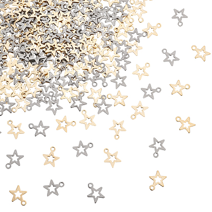 200 pcs 2 colores 201 dijes de acero inoxidable, Corte con laser, hueco, estrella