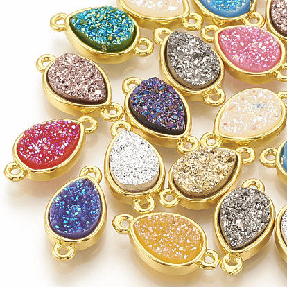 Druzy Resin Links/Connectors, with Golden Tone Brass Findings, Drop