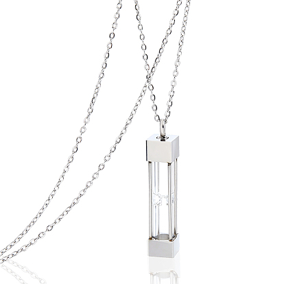 304 Halsketten mit Anhänger in Sanduhrform aus Edelstahl und Glas, Urnenform zur Aufbewahrung von Asche, für Damen und Herren, Rechteck