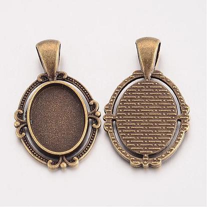 Tibetan Style Alloy Oval Pendant Cabochon Settings, Cadmium Free & Lead Free, Tray: 18x13mm, 34.5x21x2.5mm, Hole: 7x4mm, about 302pcs/1000g