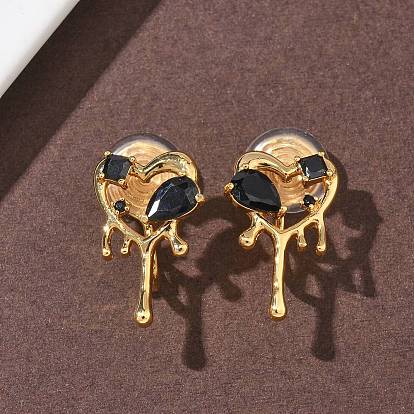 Серьги-клипсы из латунного микро-паве с фианитами, долговечный, без никеля , сердце