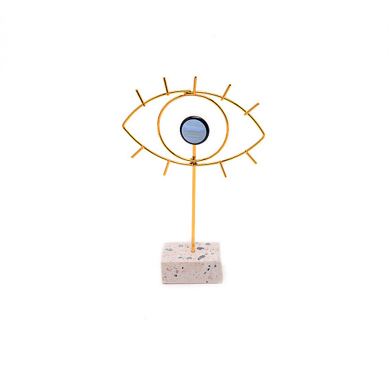 Iron & Resin Turkish Blue Evil Eye Desktop Ornament, Jewelry Storage Rack, for Home Office Decorations