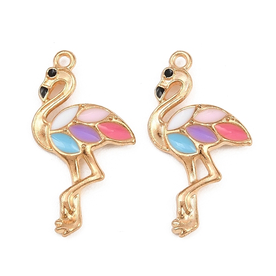 Alliage avec pendentifs en émail coloré, breloques en forme de flamant rose