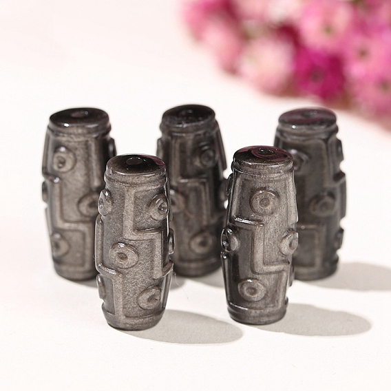 Натуральные серебряные бусины из обсидиана, рис