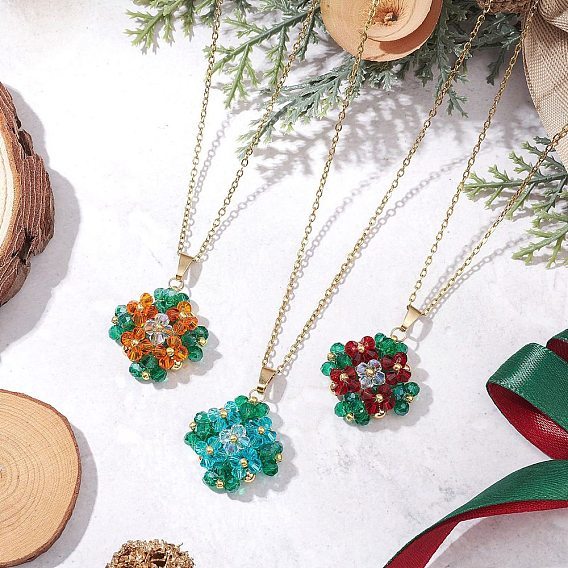 3 шт. 3 кулон в виде клевера из цветного стекла и бисера 304 ожерелья из нержавеющей стали с цепочкой для женщин, золотые