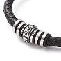 304 bracelet en perles de colonne en acier inoxydable avec fermoirs magnétiques, bracelet punk en cuir tressé noir pour hommes femmes