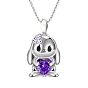 Tanzanite Rhinestone Easter Bunny Pendant Necklace with Enamel, Alloy Jewelry for Women