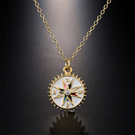 Fashionable Copper Plated Real Gold Oil Drop Compass Pendant Necklace