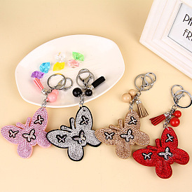 Sparkling 3-Color Butterfly Rhinestone Keychain with Plush Fabric - Creative Car Keyring