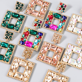 Fashion colored diamond series alloy diamond-encrusted glass diamond multi-layer square earrings women's trendy party earrings
