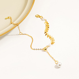 Vintage Pearl Bracelet with Metal Tassel - Elegant and Chic Women's Jewelry