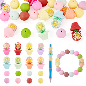 24шт 16 стили силиконовые бусины, Цветок и круглый