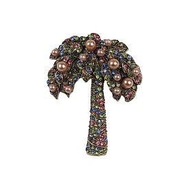 Alloy Rhinestone Coconut Tree Brooch for Women Men, Antique Bronze