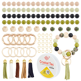 CHGCRAFT DIY Beaded Keychain Wristlet Making Kit, Including Silicone Round & Unfinished Wood Beads, Brass Suede Tassels, Alloy Split Key Rings & Spring Gate Rings, Elastic Thread