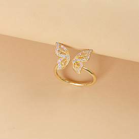 Butterfly Wings Open Ring with Gentle and Exquisite Micro-inlaid Design - Simple and Elegant.