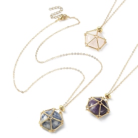 Смешанные натуральные и синтетические драгоценные камни ожерелья, ожерелье с подвеской в виде пятиугольника из латуни в стиле макраме, кабель цепи ожерелье