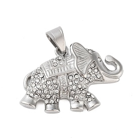 304 Stainless Steel Micro Pave Clear Cubic Zirconia Pendants, Elephant
