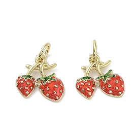 Rack Plating Brass Enamel Charms, with Jump Ring, Long-Lasting Plated, Cadmium Free & Lead Free, Strawberry Charm, Real 18K Gold Plated