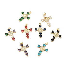 Стойки обшивки латунные подвески, со стеклянным фианитом, религия сердце крест с оберегом девы марии, без кадмия и без свинца, долговечный, реальный 18 k позолоченный